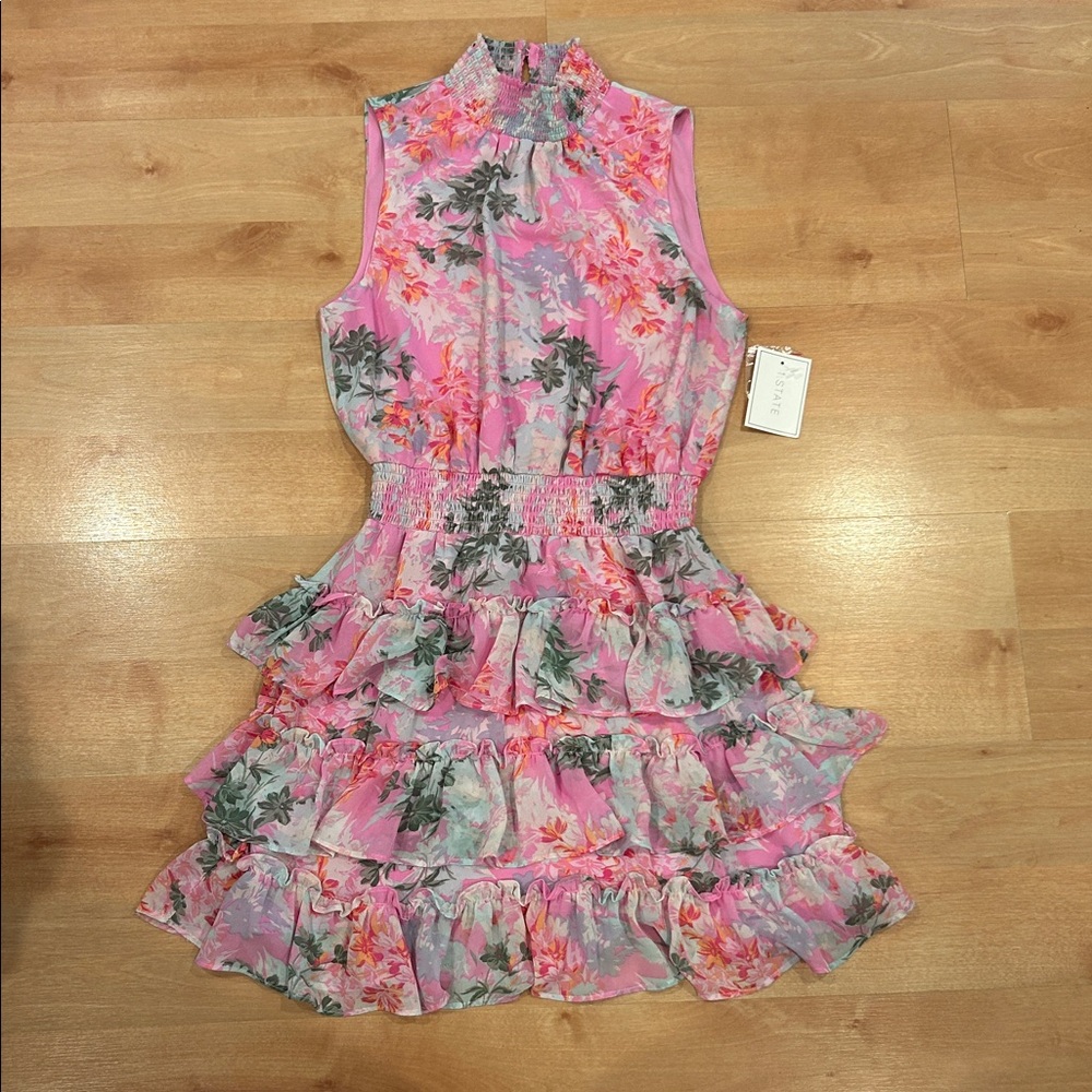 1. state floral pink dress high neck size small NWT
